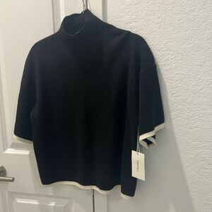 Frame Denim Black Turtleneck Sweater with White Edges
